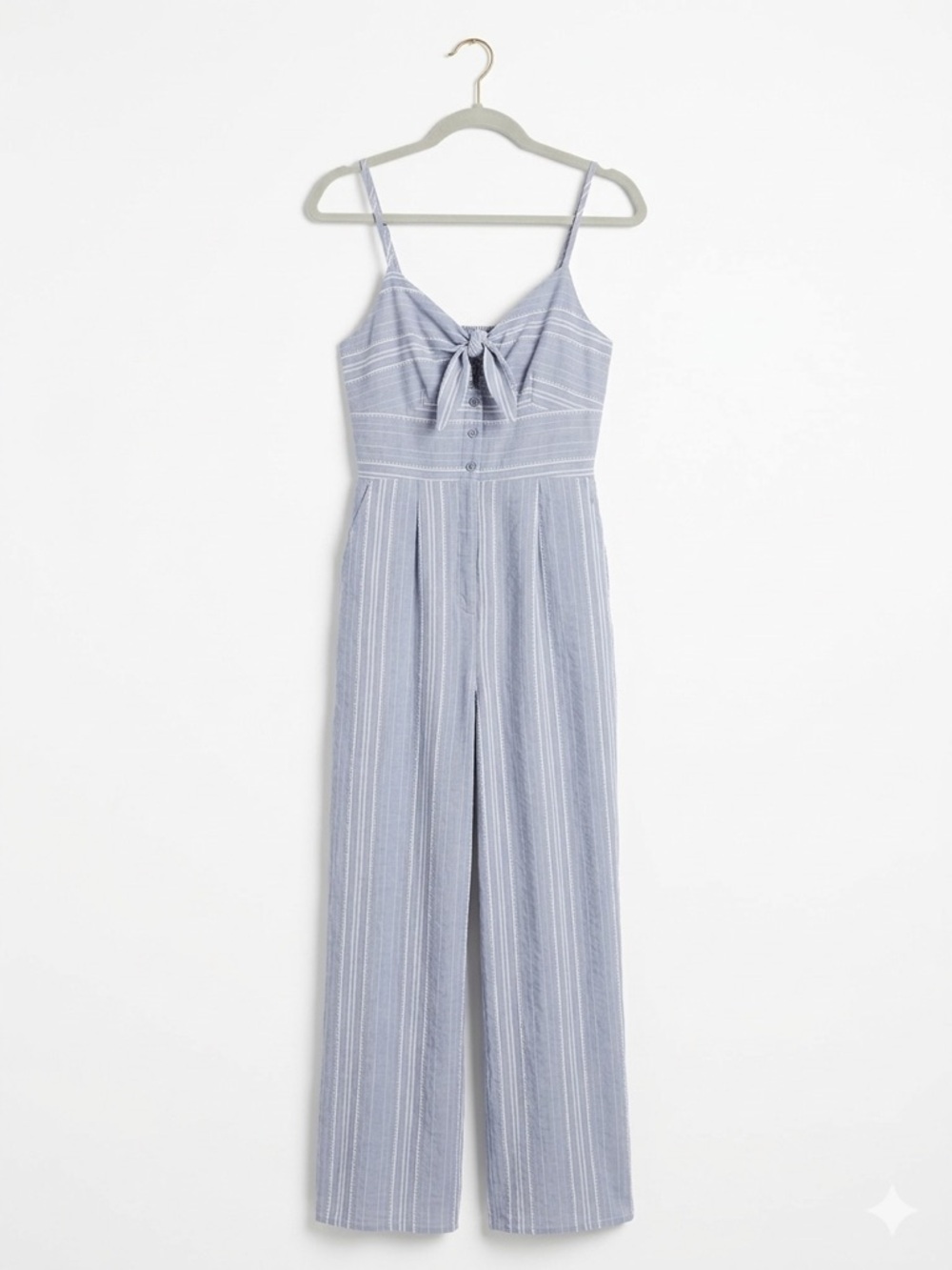 Harper Heritage X Anthro Blue White Striped Wide Leg Jumpsuit XS Tie Front